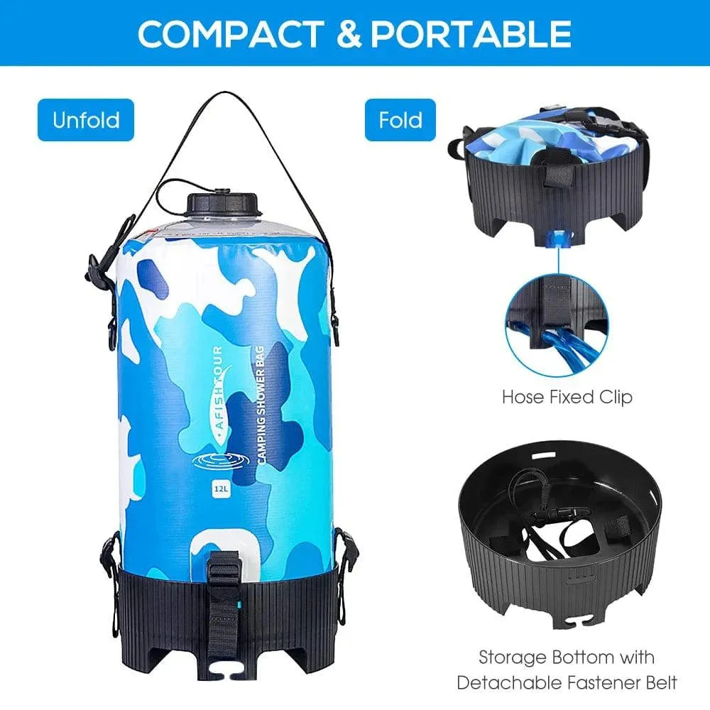 12L Portable Camping Shower Bag Water Bags with Foot Pump and Shower Head Hose for Outdoor Camping Hiking Survival Equipment