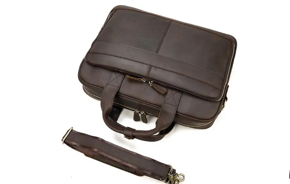 15 Inch Unisex Coffee Leather Laptop Bags