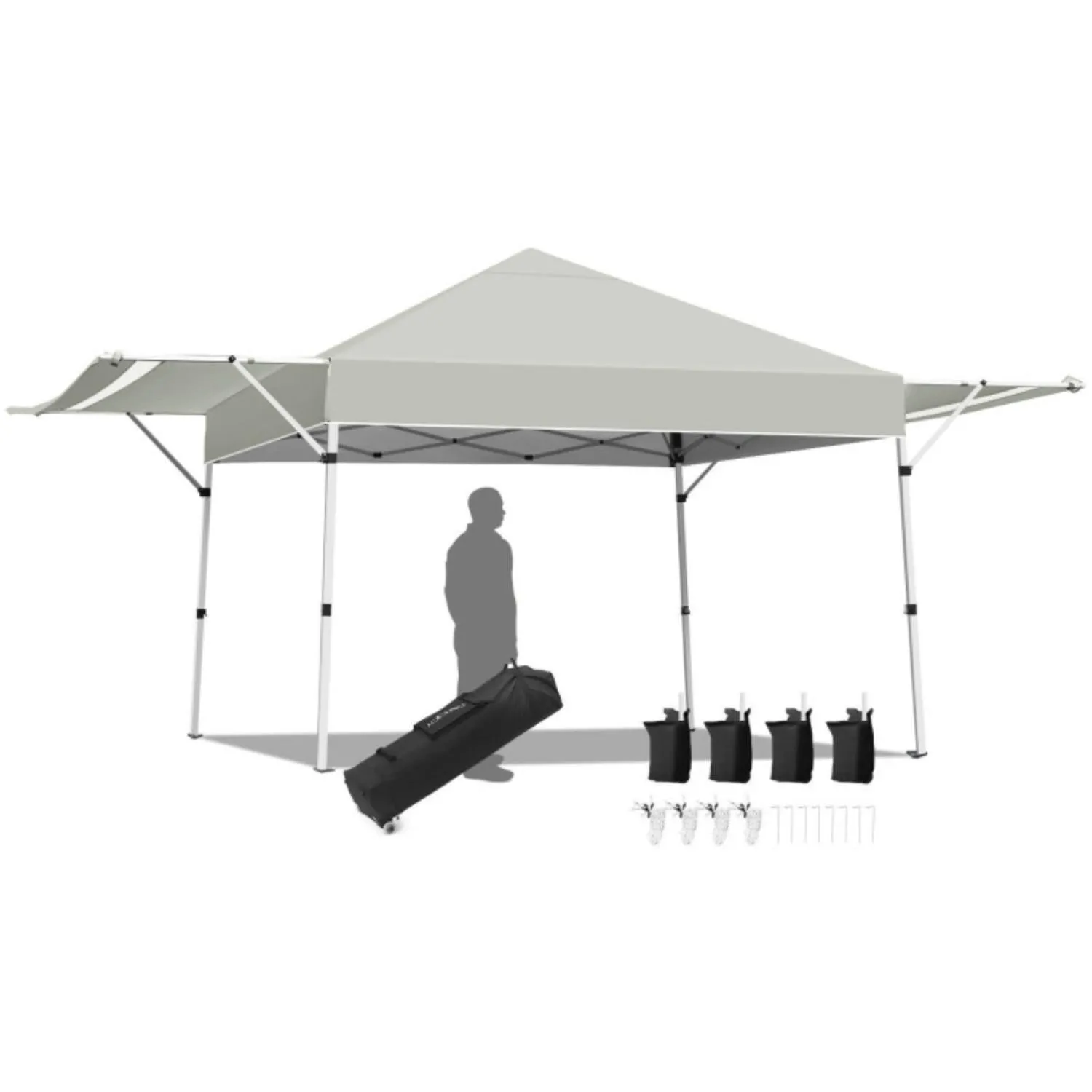 17 Feet x 10 Feet Foldable Pop Up Canopy with Adjustable Instant Sun Shelter-Gray