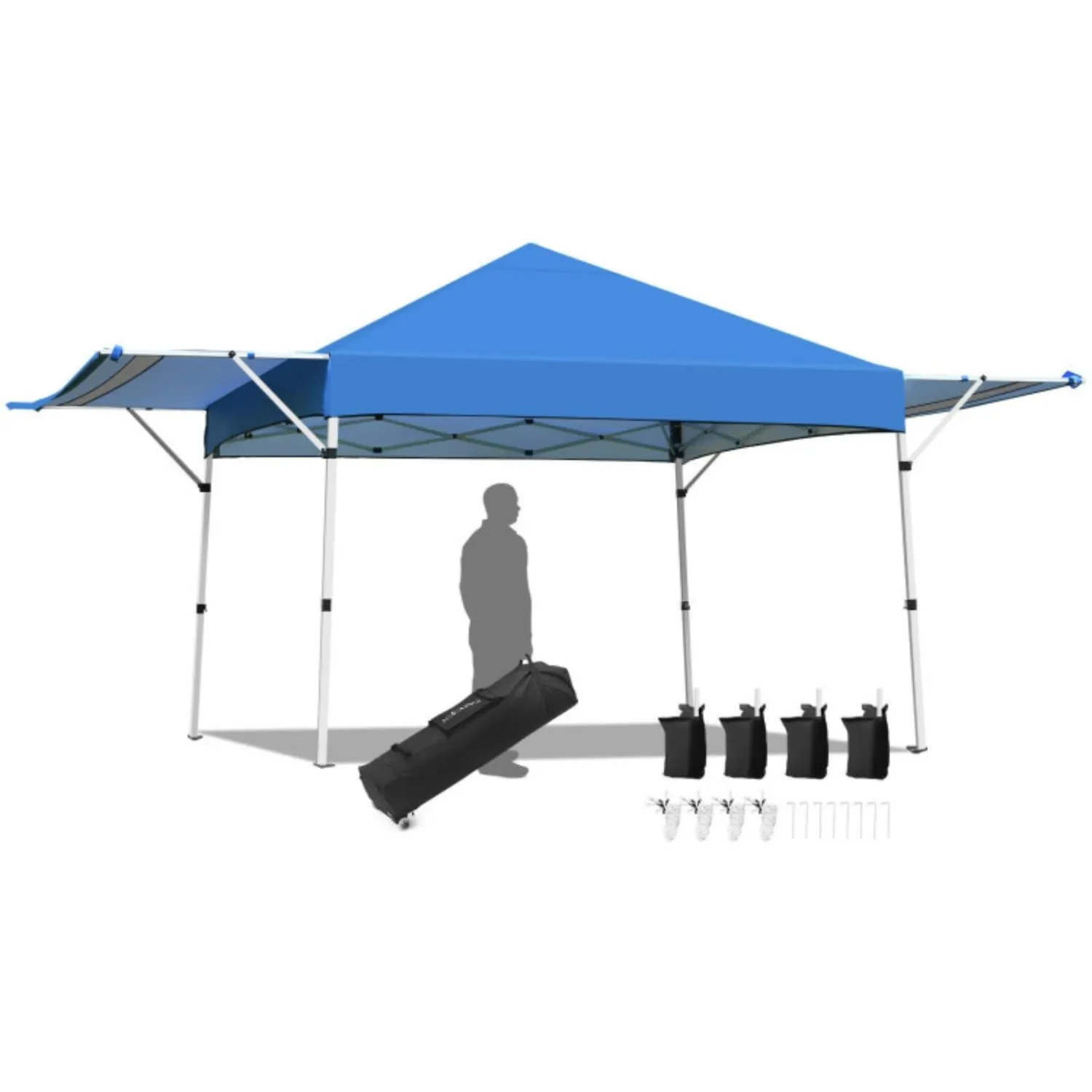 17 Feet x 10 Feet Foldable Pop Up Canopy with Adjustable Instant Sun Shelter-Gray