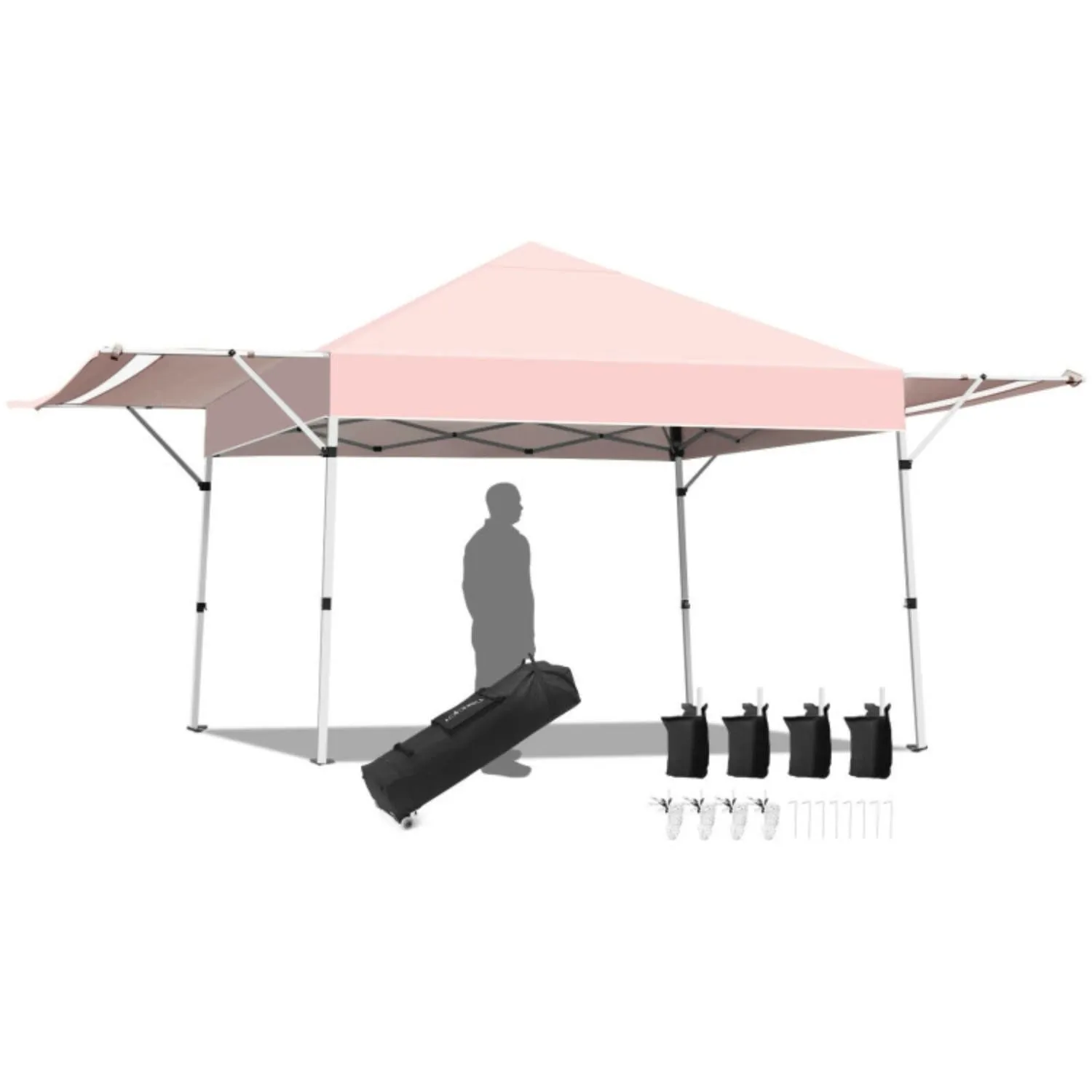 17 Feet x 10 Feet Foldable Pop Up Canopy with Adjustable Instant Sun Shelter-Gray