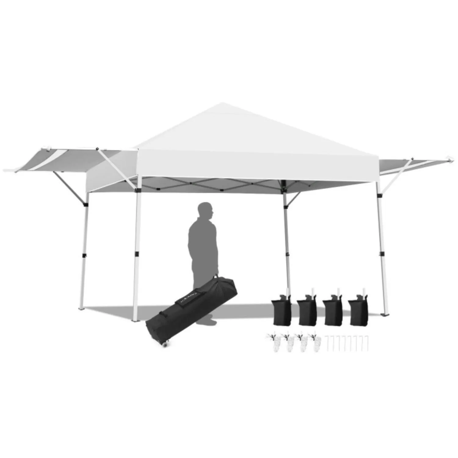 17 Feet x 10 Feet Foldable Pop Up Canopy with Adjustable Instant Sun Shelter-Gray