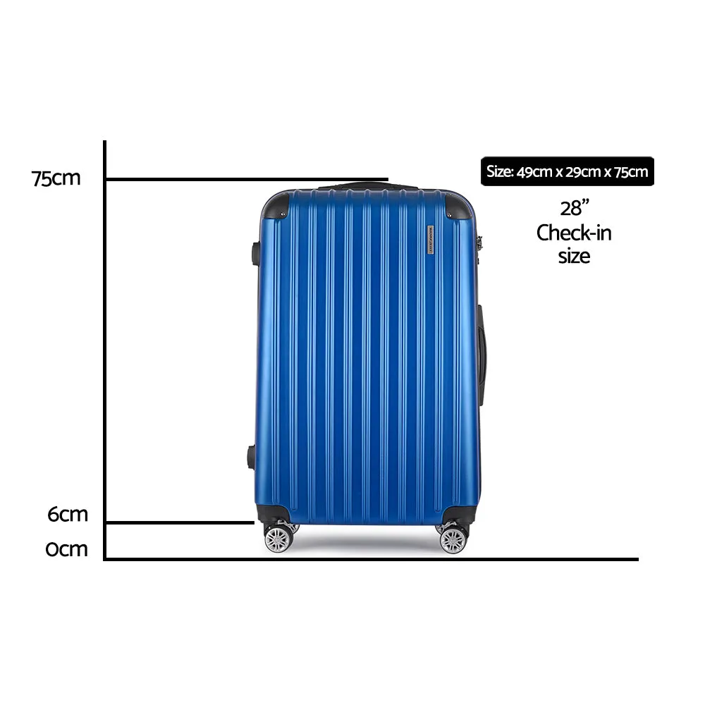 28" Luggage Trolley Travel Suitcase Set TSA Lock Hard Case Shell Blue