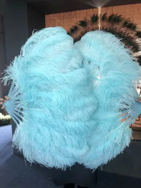 A pair Single layer aqua Beginner’s Ostrich Feather Fan