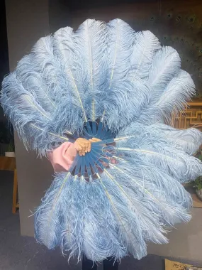 A pair Single layer baby blue Beginner’s Ostrich Feather Fan