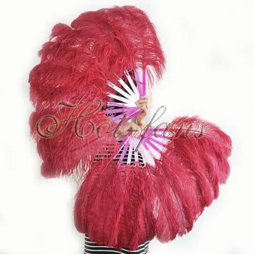 A pair Single layer burgundy  Beginner’s Ostrich Feather Fan