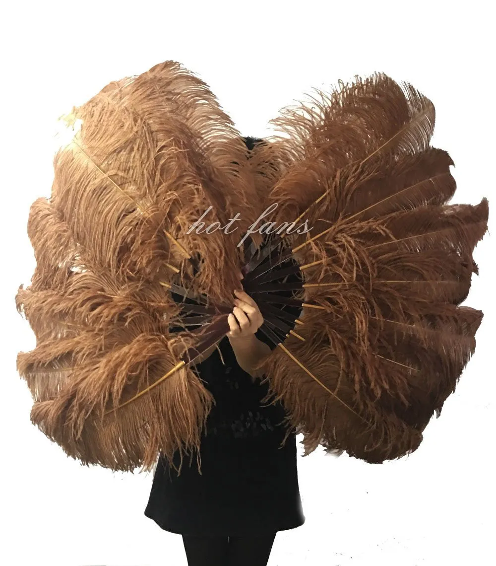 A pair Single layer caramel Beginner’s Ostrich Feather Fan