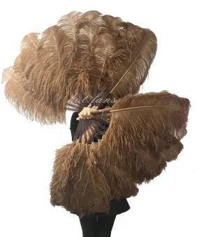 A pair Single layer caramel Beginner’s Ostrich Feather Fan