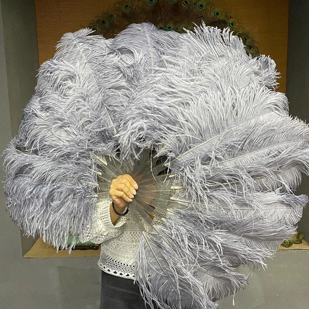 A pair Single layer dark grey Beginner’s Ostrich Feather Fan