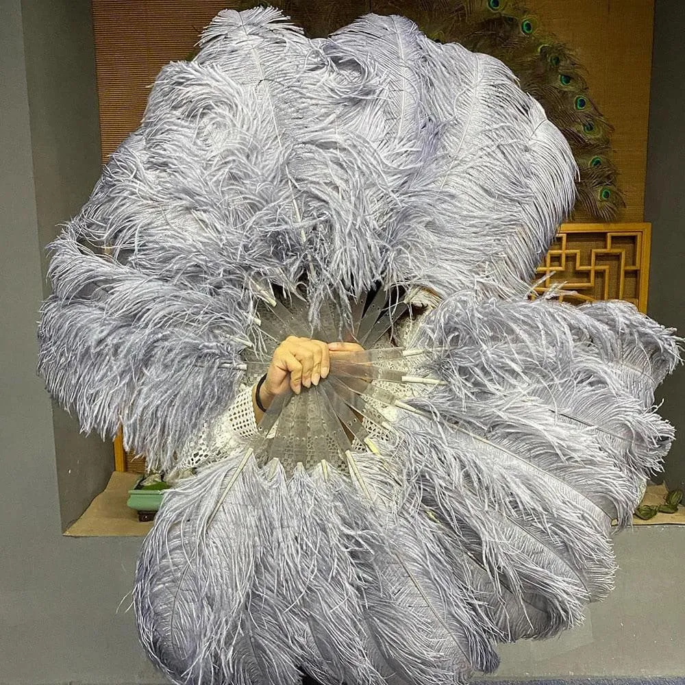 A pair Single layer dark grey Beginner’s Ostrich Feather Fan