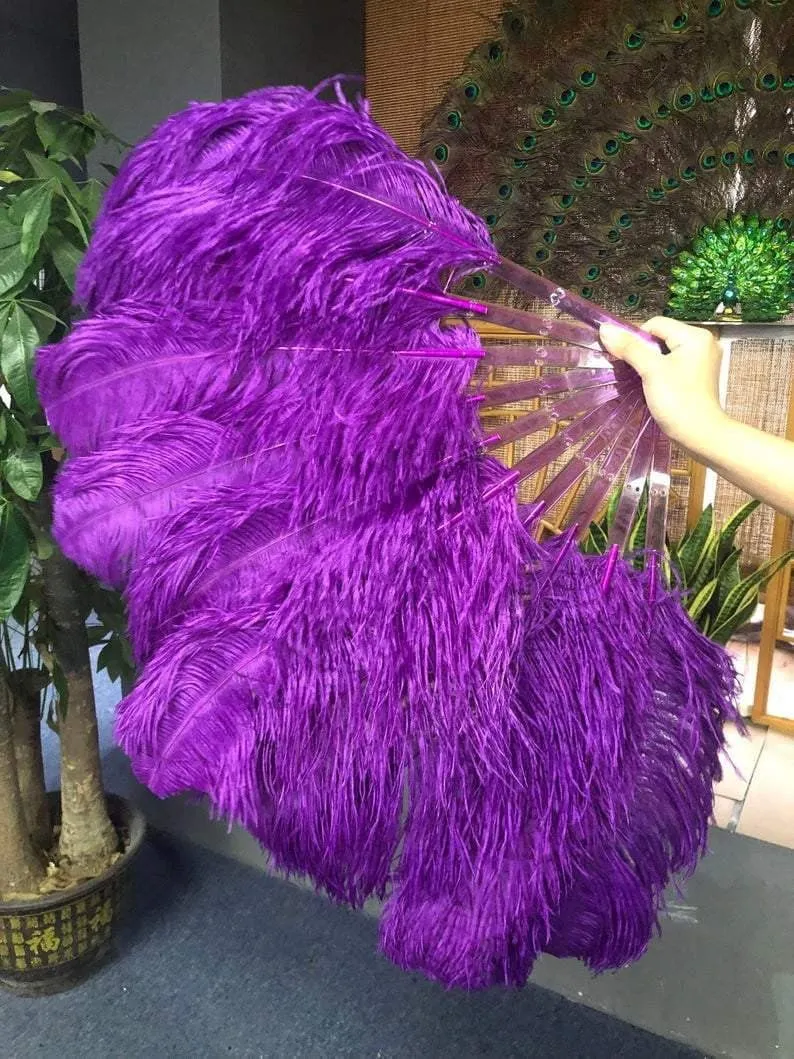 A pair Single layer dark purple Beginner’s Ostrich Feather Fan