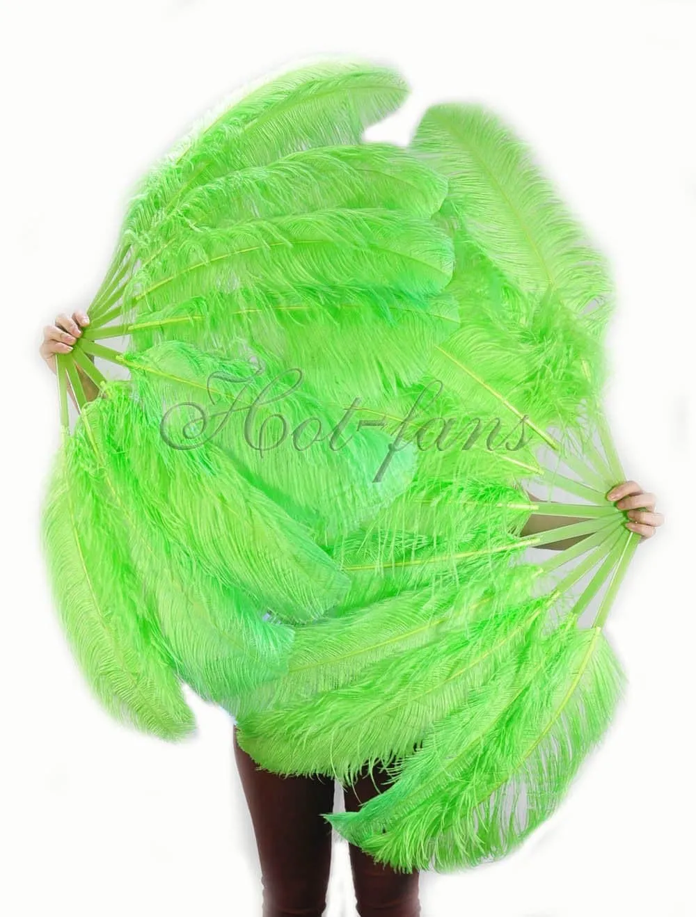 A pair Single layer fluorescent green Beginner’s Ostrich Feather Fan