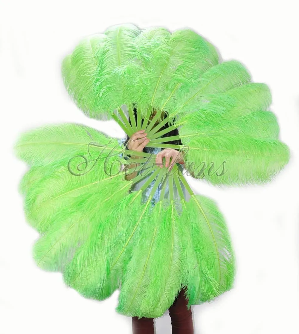 A pair Single layer fluorescent green Beginner’s Ostrich Feather Fan