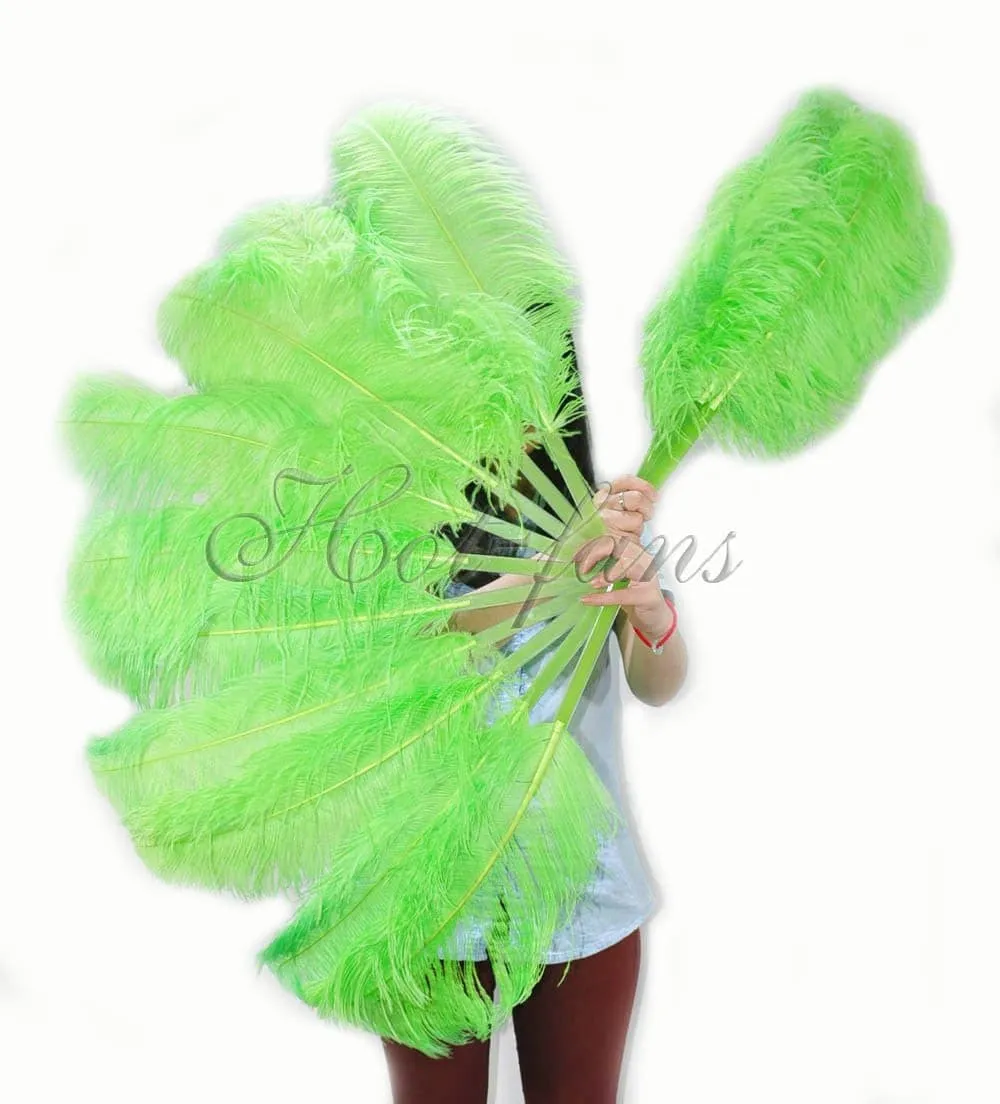 A pair Single layer fluorescent green Beginner’s Ostrich Feather Fan