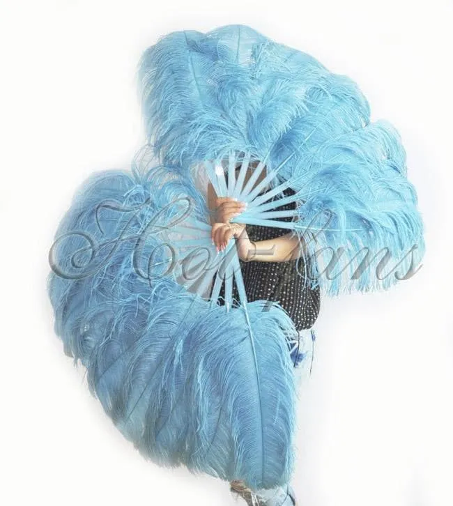 A pair Sky blue Beginner’s Ostrich Feather Fan