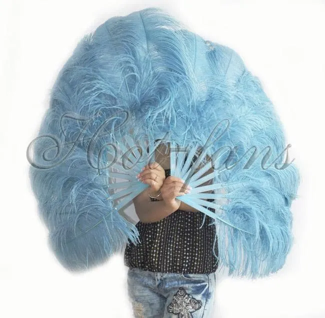 A pair Sky blue Beginner’s Ostrich Feather Fan