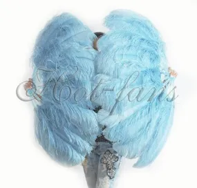 A pair Sky blue Beginner’s Ostrich Feather Fan