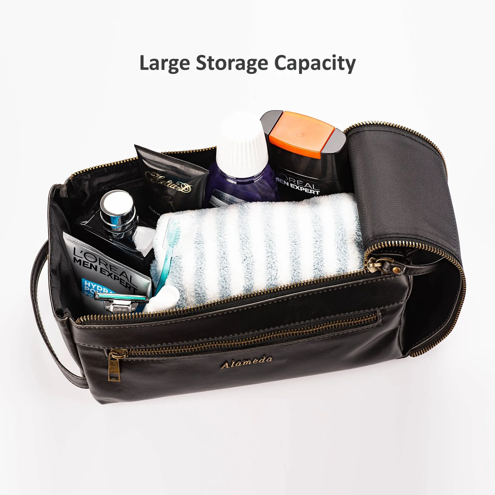 Alameda Toiletry Bag for Men Dopp Kit Water-resistant PU Leather Toiletries Organizer