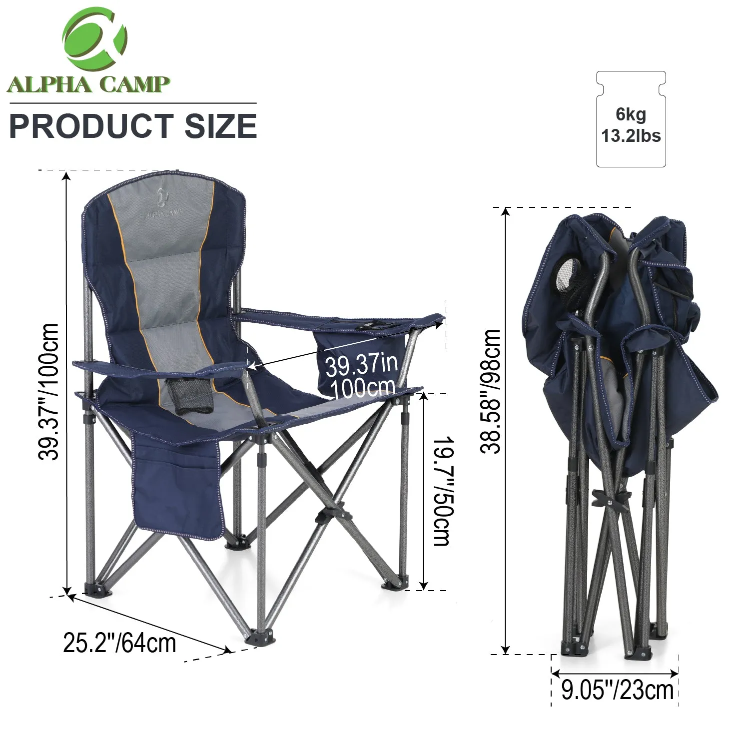 ALPHA CAMP Oversized Heavy Duty Camping Picnic Chairs Padded Arm Chair