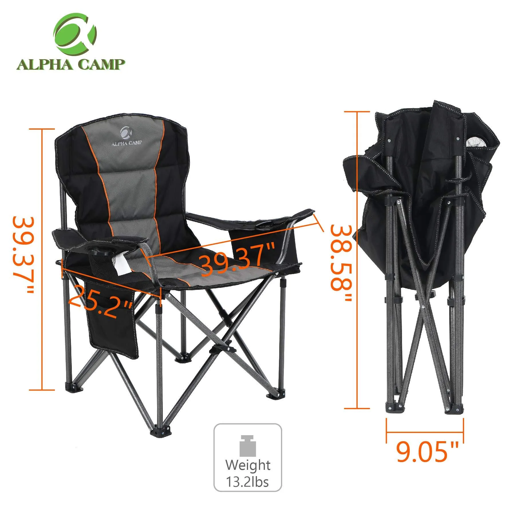 ALPHA CAMP Oversized Heavy Duty Camping Picnic Chairs Padded Arm Chair