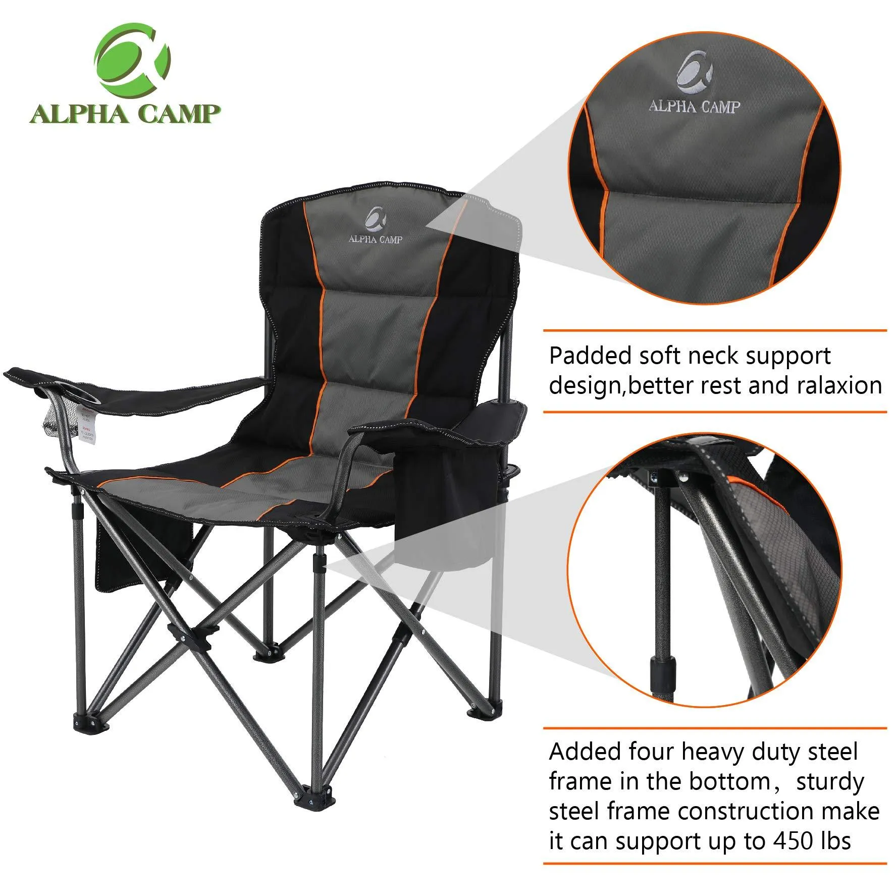 ALPHA CAMP Oversized Heavy Duty Camping Picnic Chairs Padded Arm Chair