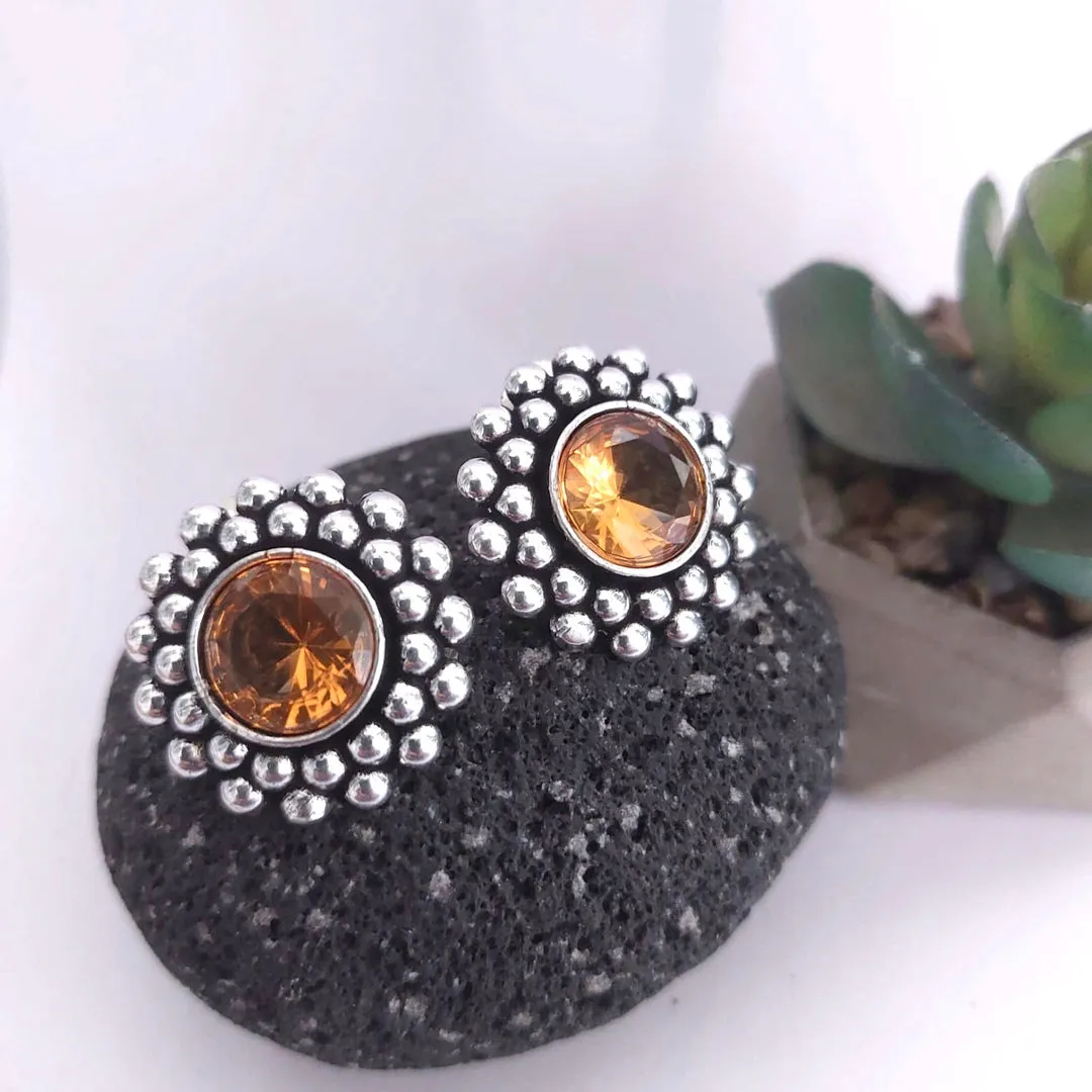 Amber Blaze : Yellow Stone Stud Earrings