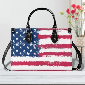 American Flag Shoulder Purse,  USA Patriotic US Crossbody Vegan Leather Top Handle Handbag Print Small Large Bag Women Ladies Designer