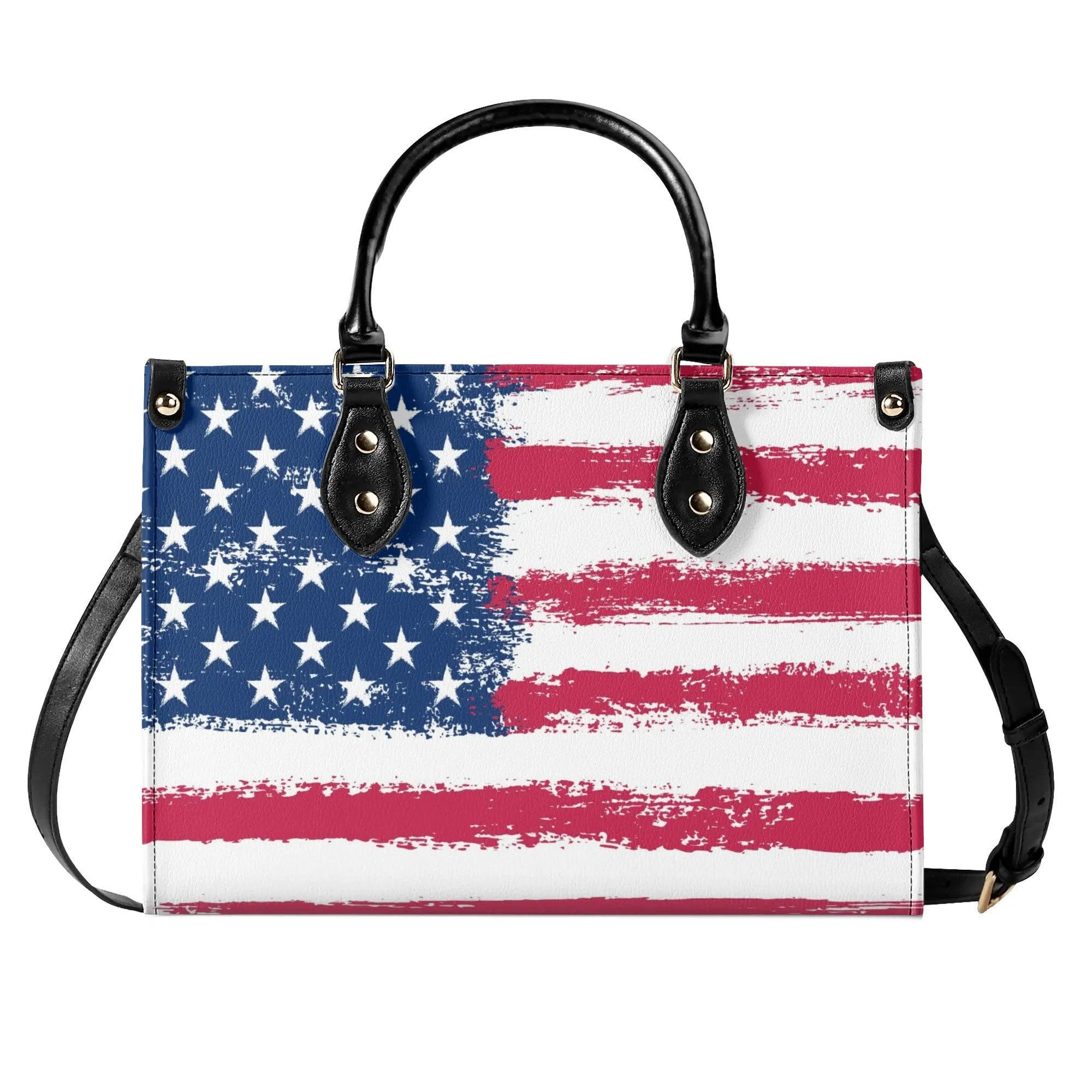 American Flag Shoulder Purse,  USA Patriotic US Crossbody Vegan Leather Top Handle Handbag Print Small Large Bag Women Ladies Designer