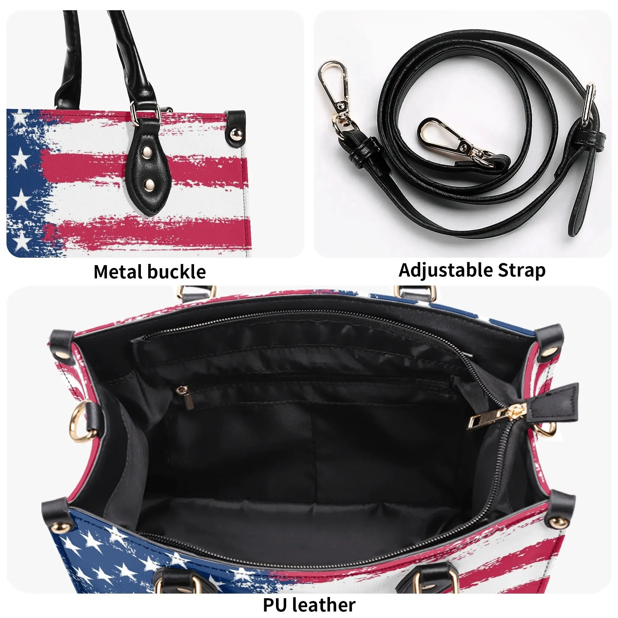 American Flag Shoulder Purse,  USA Patriotic US Crossbody Vegan Leather Top Handle Handbag Print Small Large Bag Women Ladies Designer