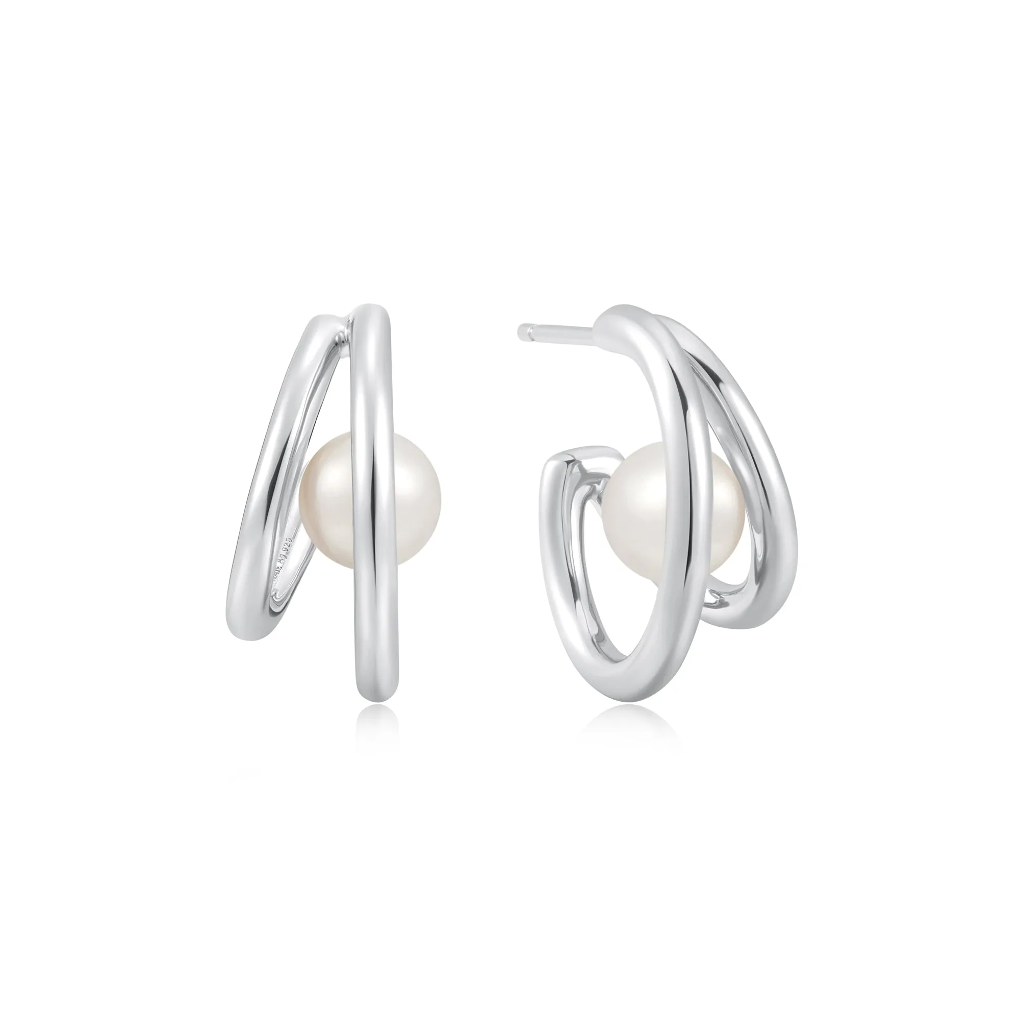 Ania Haie Silver Duo Freshwater Pearl Stud Hoops E058-07H