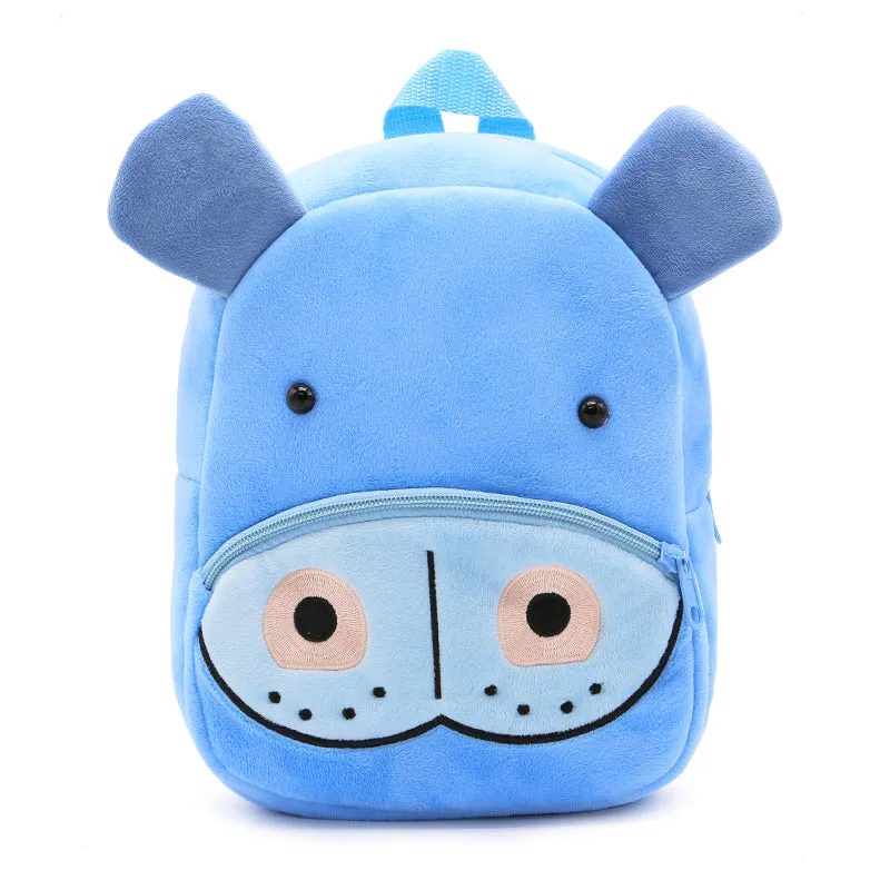 Anykidz 3D Blue Hippo School Backpack Cute Animal With Cartoon Designs Children Toddler Plush Bag For Baby Girls and Boys