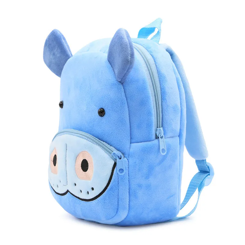 Anykidz 3D Blue Hippo School Backpack Cute Animal With Cartoon Designs Children Toddler Plush Bag For Baby Girls and Boys