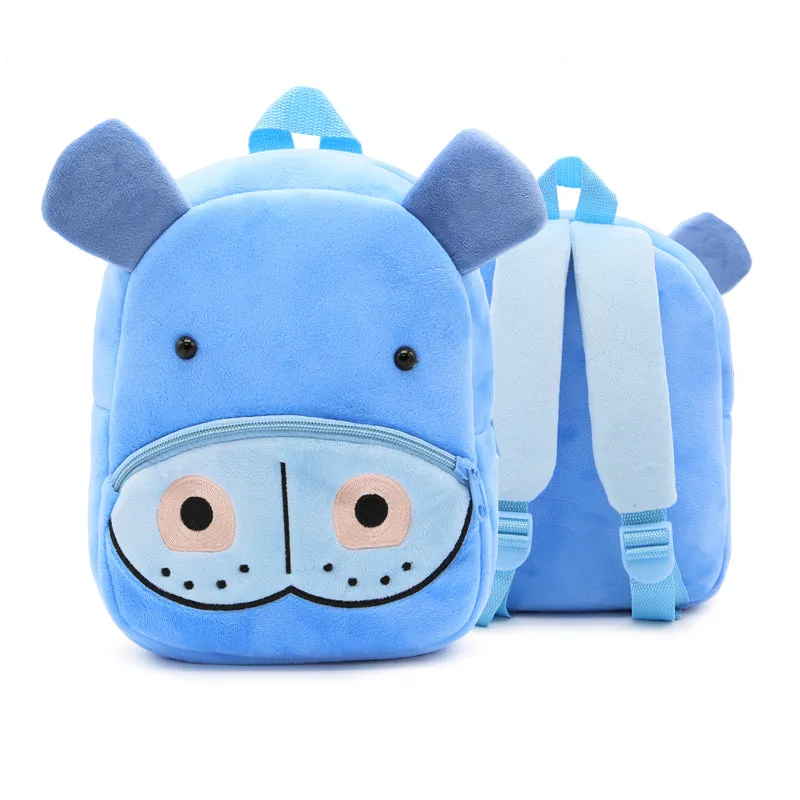 Anykidz 3D Blue Hippo School Backpack Cute Animal With Cartoon Designs Children Toddler Plush Bag For Baby Girls and Boys