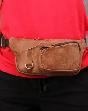 Badass Leather Fanny Pack Men's Brown Chest Bag Hip Bag Waist Bag For Men