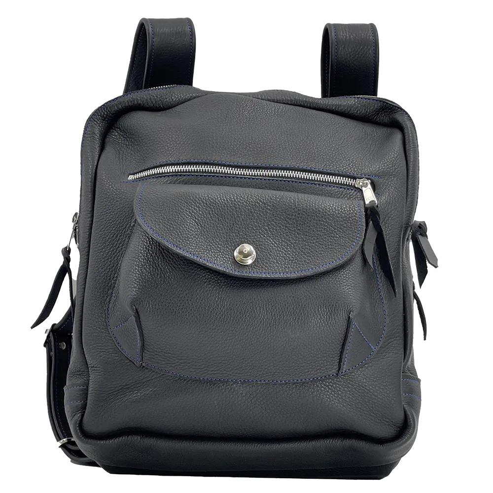 Billy Sunday Black Leather w/ Blue Stitching Backpack