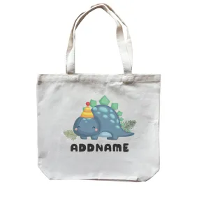 Birthday Dinosaur Happy Blue Stegosaurus Addname Canvas Bag