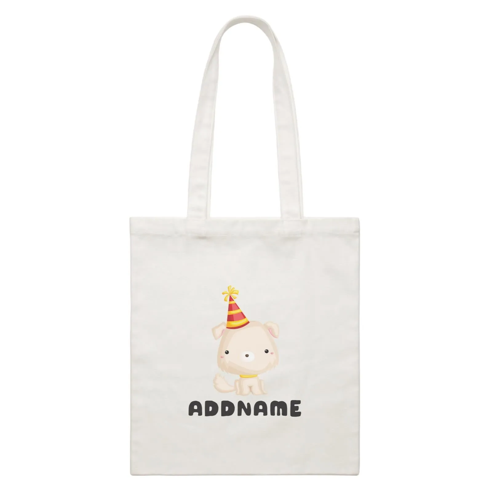 Birthday Friendly Animals Happy Dog Wearing Party Hat Addname White Canvas Bag