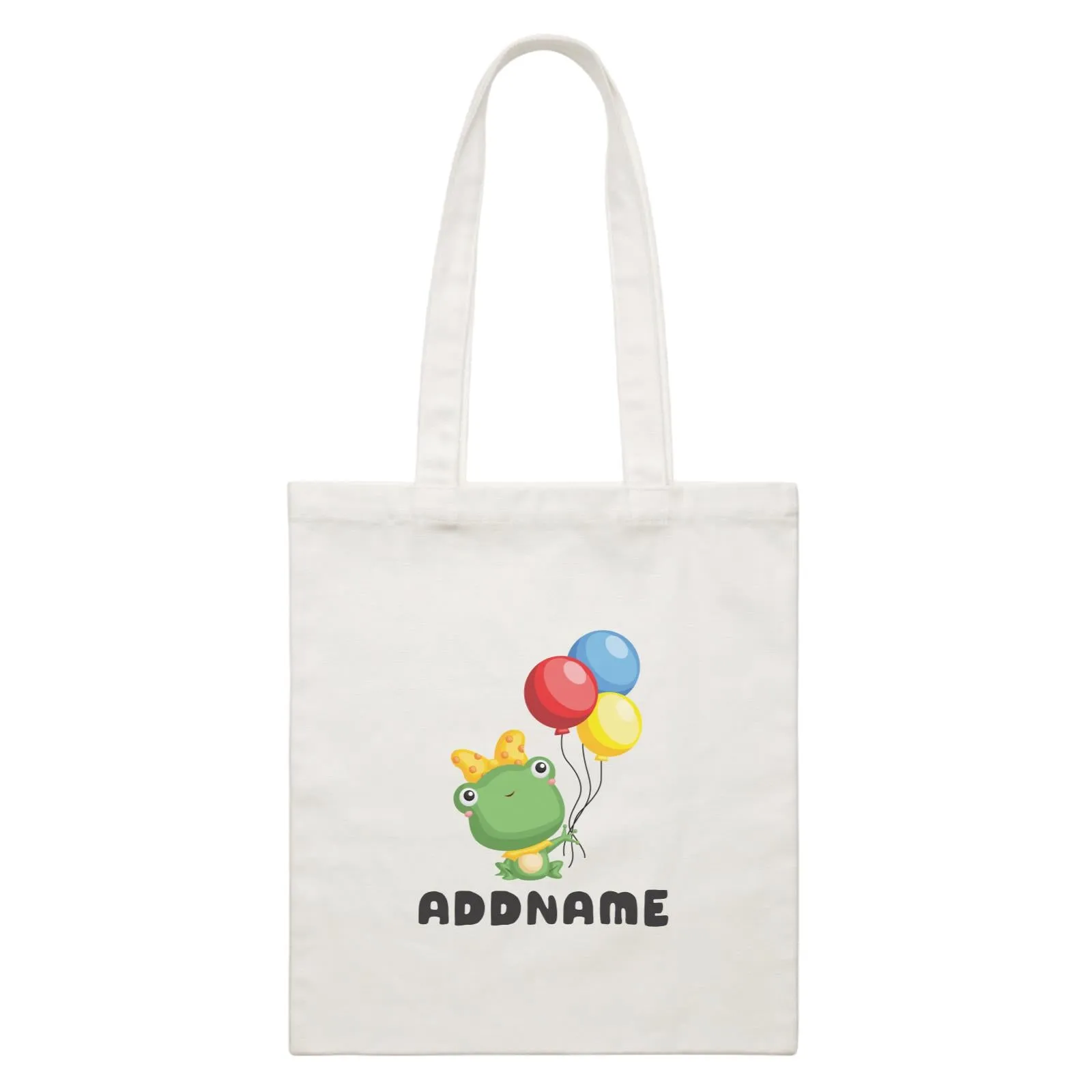 Birthday Frog Frog Girl Holding Balloons Addname White Canvas Bag