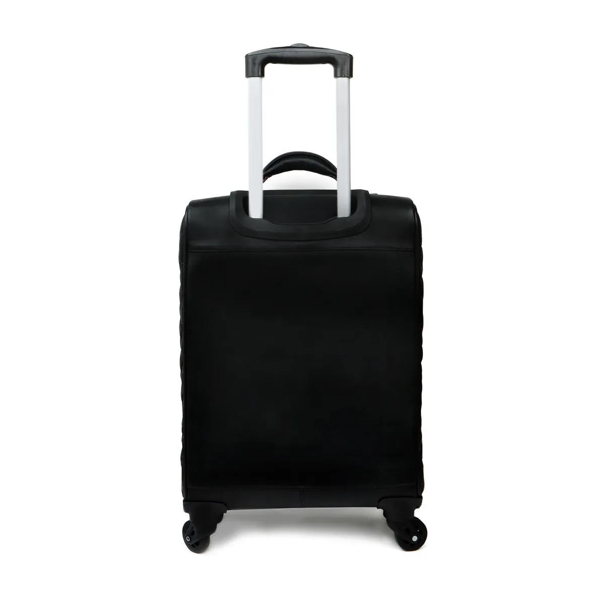 Black Leather Diamond Stitched Quad Wheel Trolley Bag With Embossed Lion Logo by Brune & Bareskin