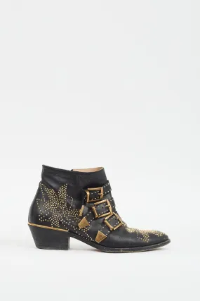 Black Leather Susanna Studded Ankle Boot