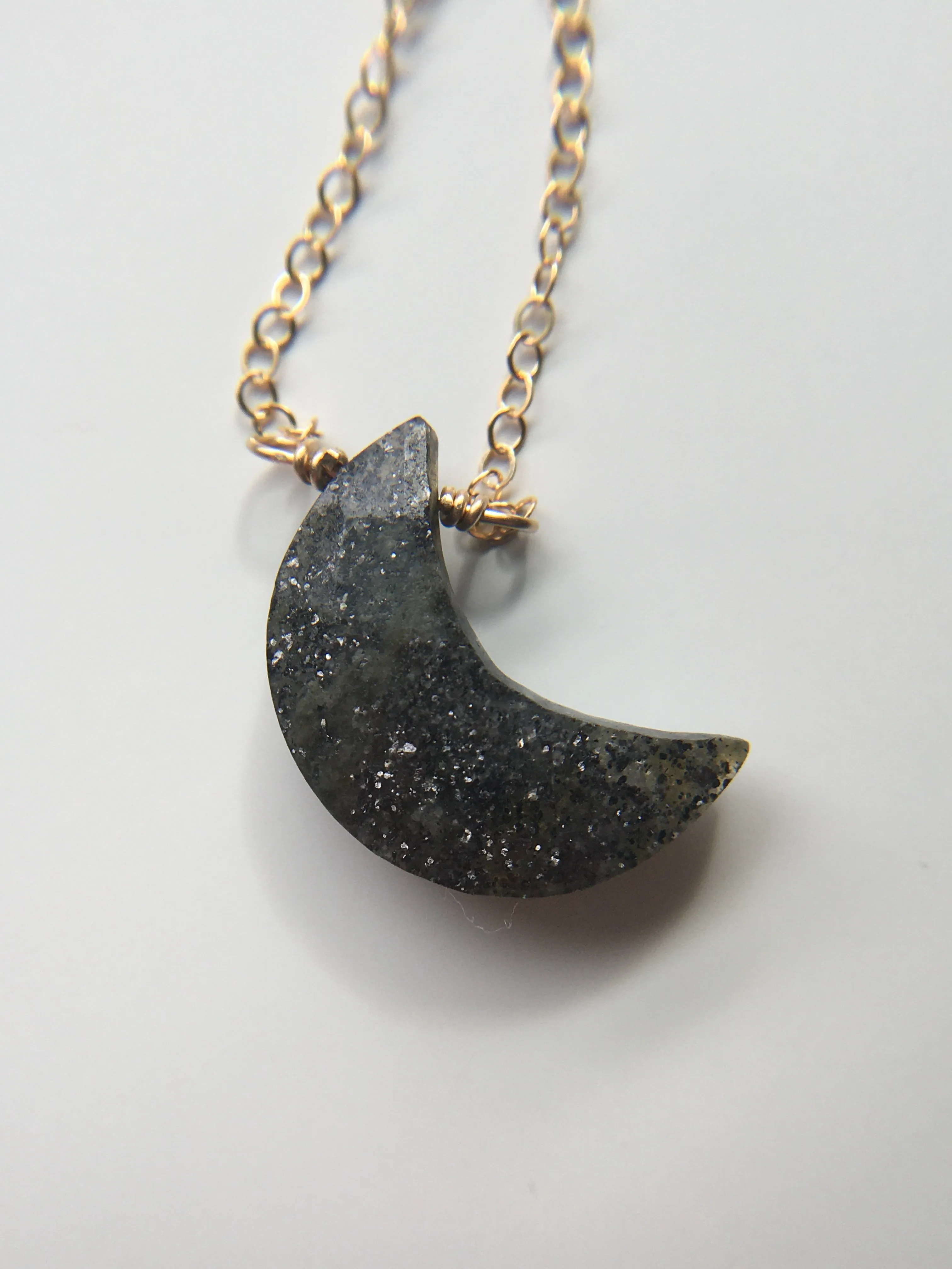 Black Sunstone Moon Pendant Crystal Necklace Sterling Silver or 14kt Gold Filled