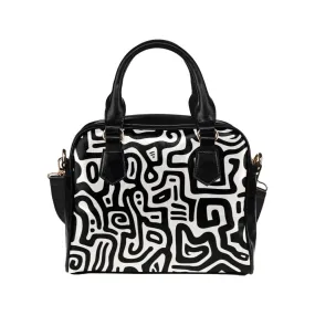 Black White Purse, Abstract Maze Modern Art Cute Small Shoulder Vegan Leather Women Ladies Designer Handbag with Strap Crossbody Bag