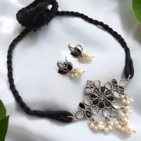 Blissful Black and White Stone Choker Necklace Set