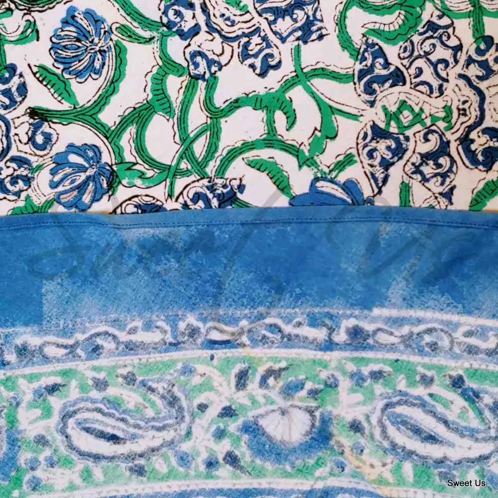 Block Print Paisley Tablecloth-Rectangle Square Round Table-Cotton Blue Green