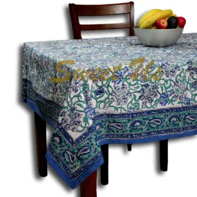 Block Print Paisley Tablecloth-Rectangle Square Round Table-Cotton Blue Green