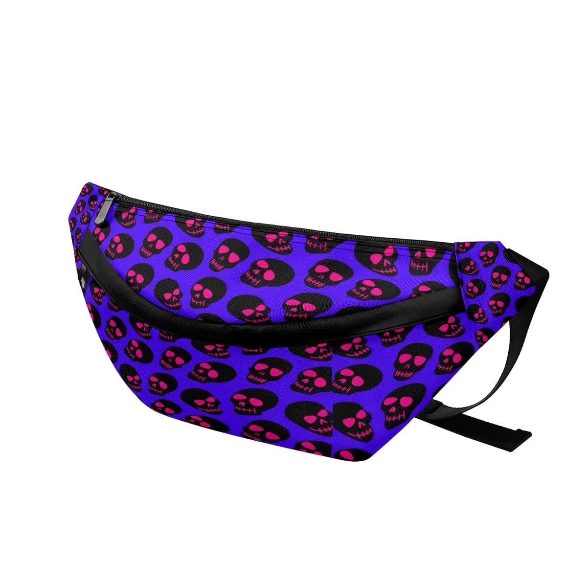 Blue Background With Black Skull & Red Eyes Large Fanny Bag