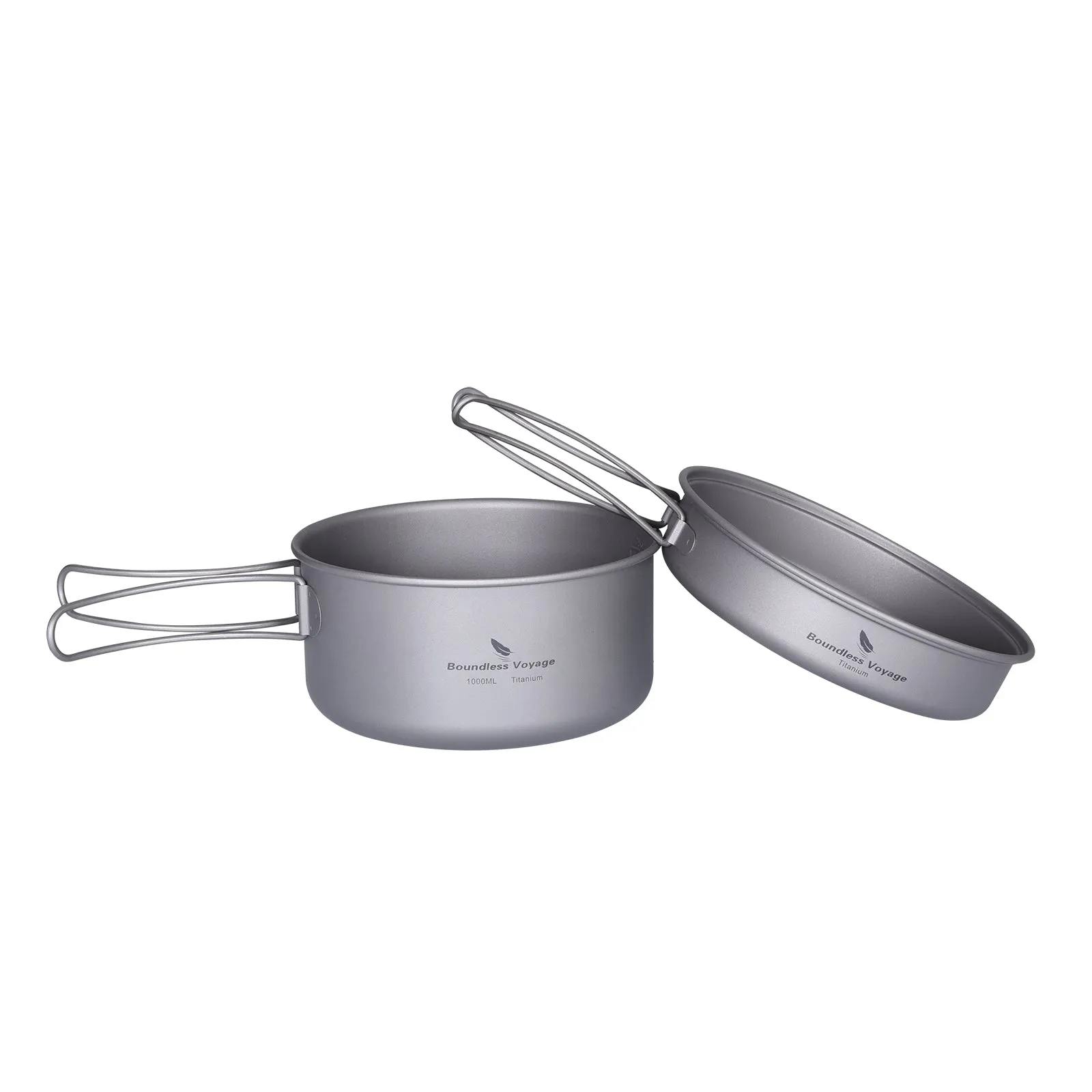 Boundless Voyage Outdoor Titanium Pot Pan Set 500ml 1000ml with Lid Folding Handle Camping Hiking Picnic Ultralight Cookware