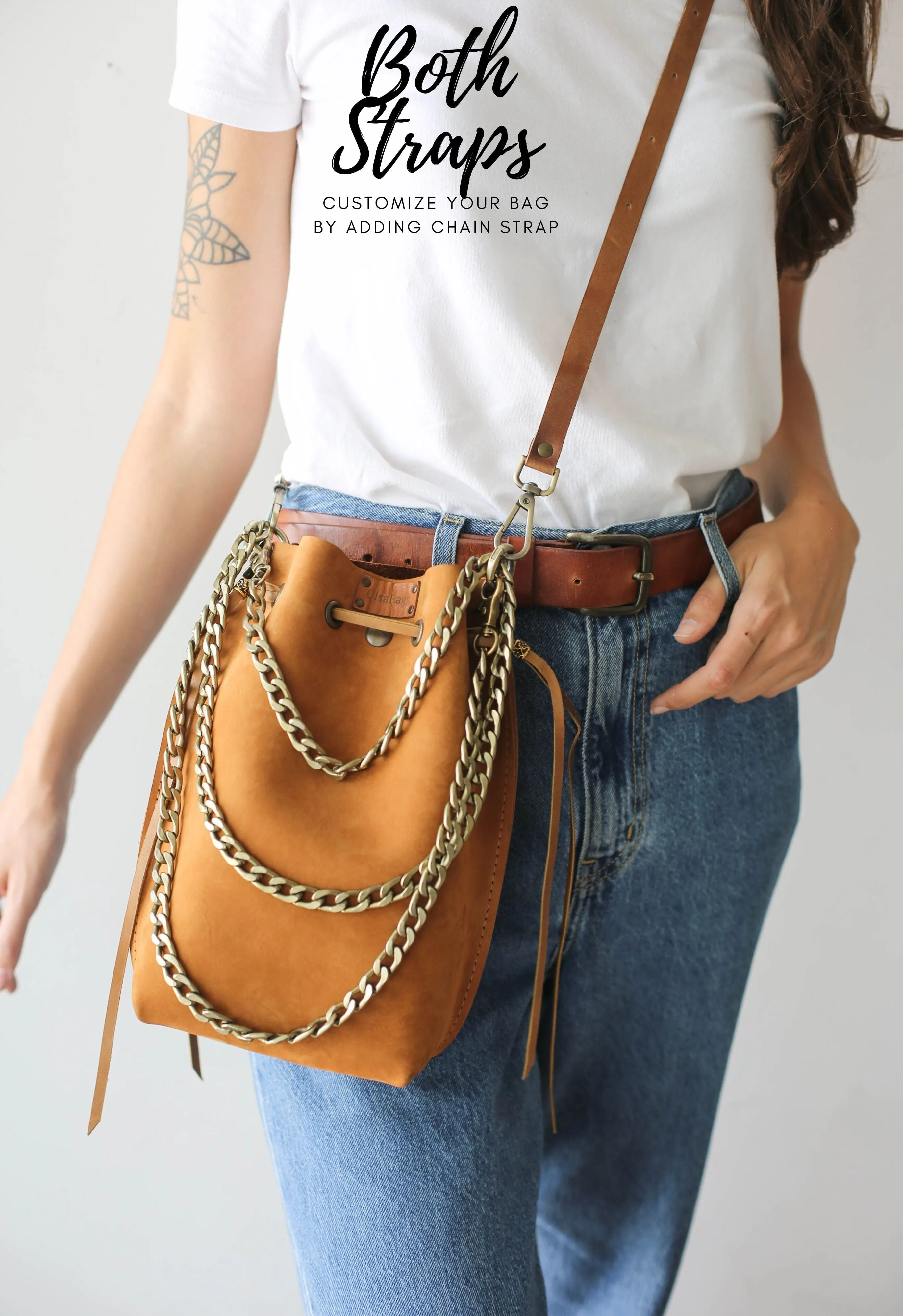 Brown Nubuck Bucket Bag w/Drawstrings