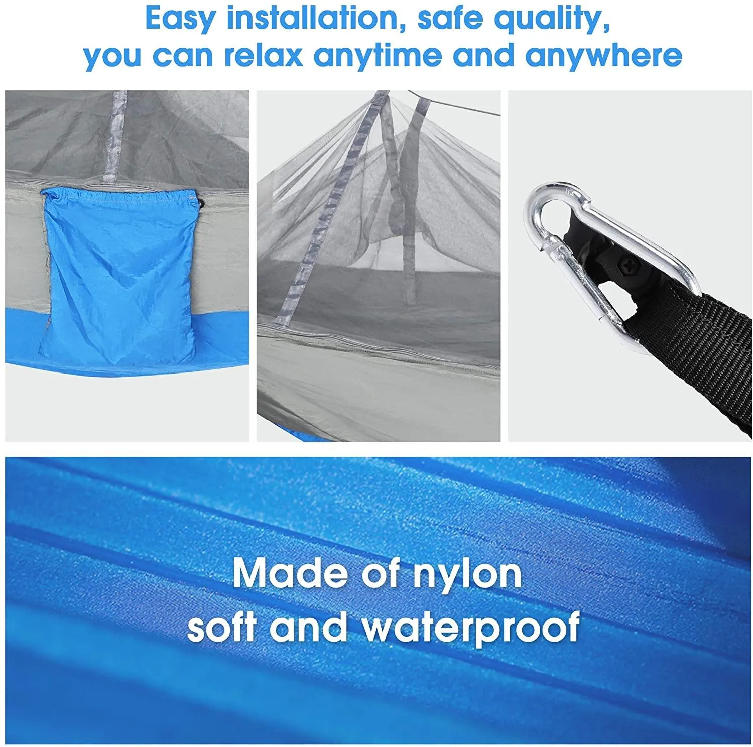 Camping Hammock with Net Mosquito Lightweight Nylon Fabric Travel Hammock for Men Women Kids