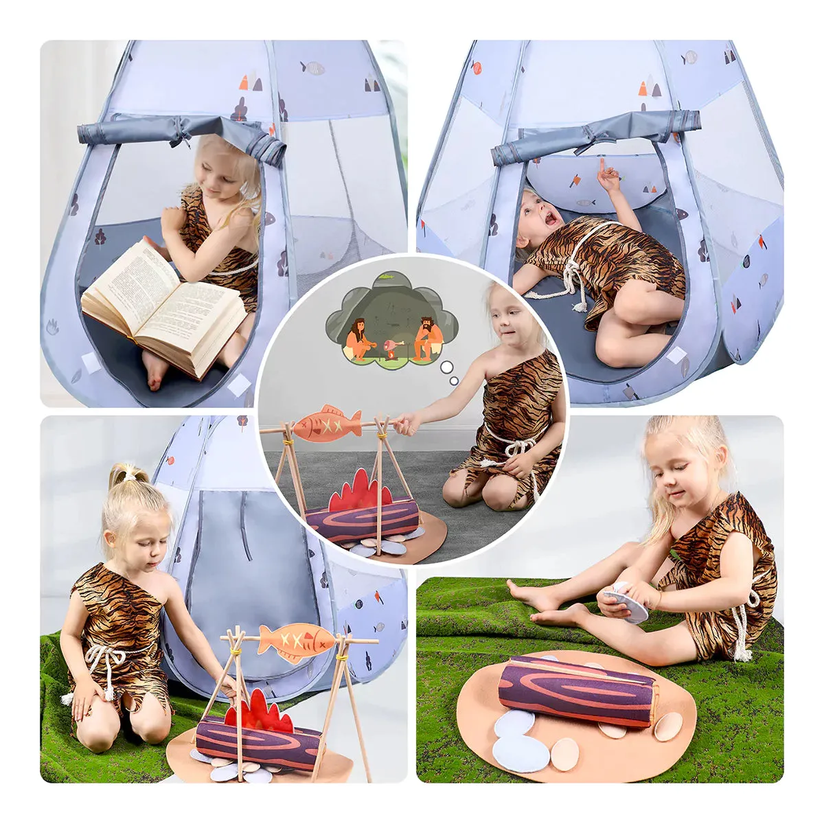 Camping set toy with tent pop up play tent, pretend play camping set, camping barbecue outdoor toy for kids children 3 Months 